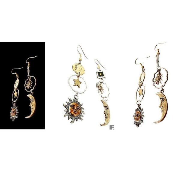Celestial Sun Moon Stars Earrings Dangle Tarot Halloween Eclectic Mismatched - Picture 11 of 12